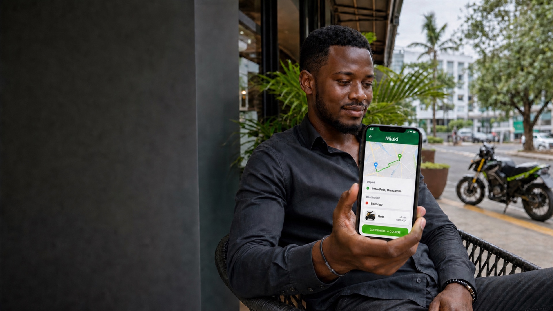 Client utilisant l’application Miaki sur son téléphone